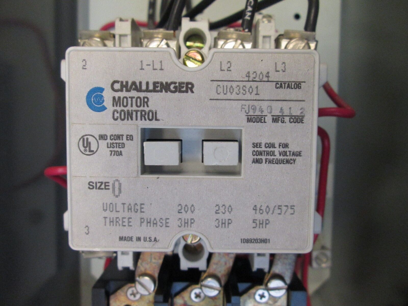 Challenger Non-Fused Combination 4213CA0300S01 Size 0 120V Coil New Surplus