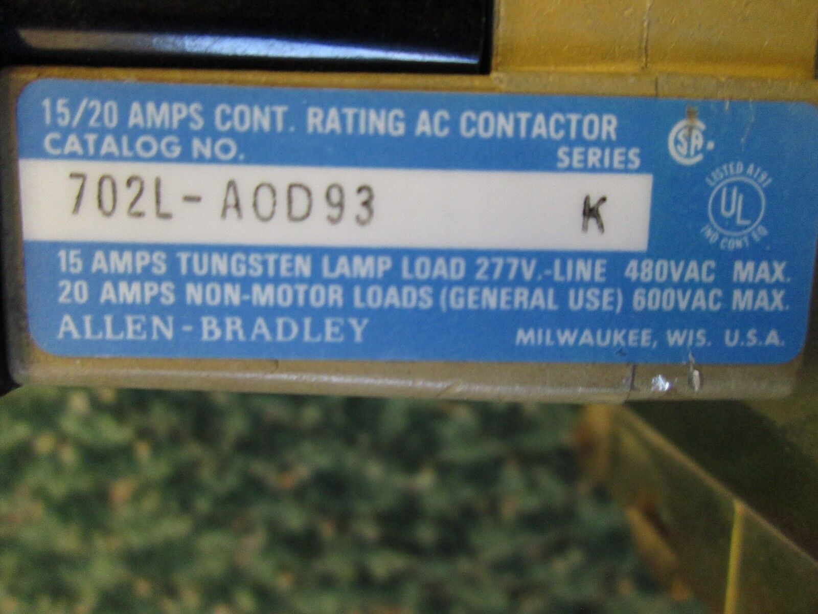 Allen-Bradley Lighting Contactor 702L-A0D93 20 A 600 V 120 V coil