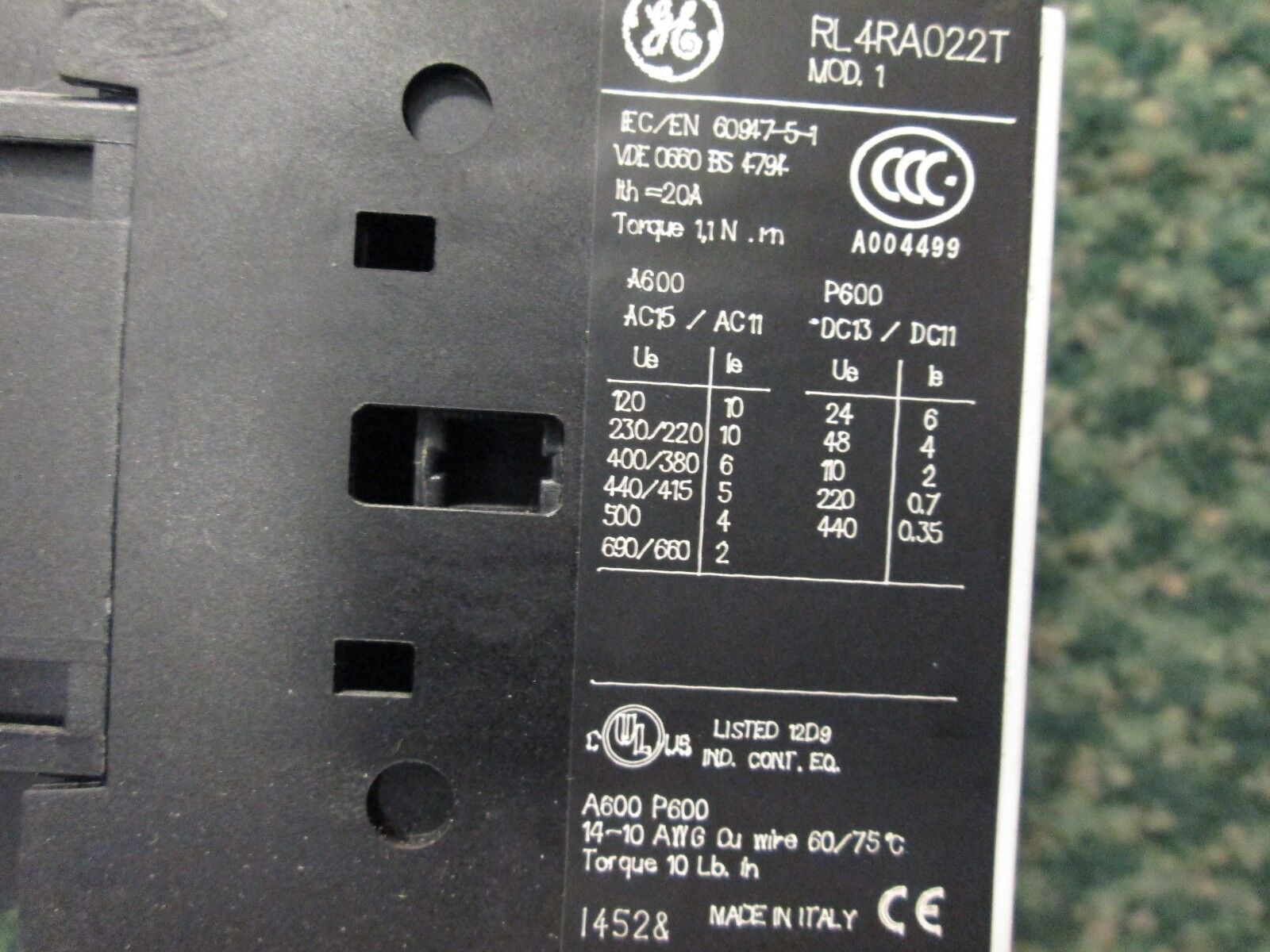 GE Contactor RL4RA022T 20A 24V Coil 4P Used