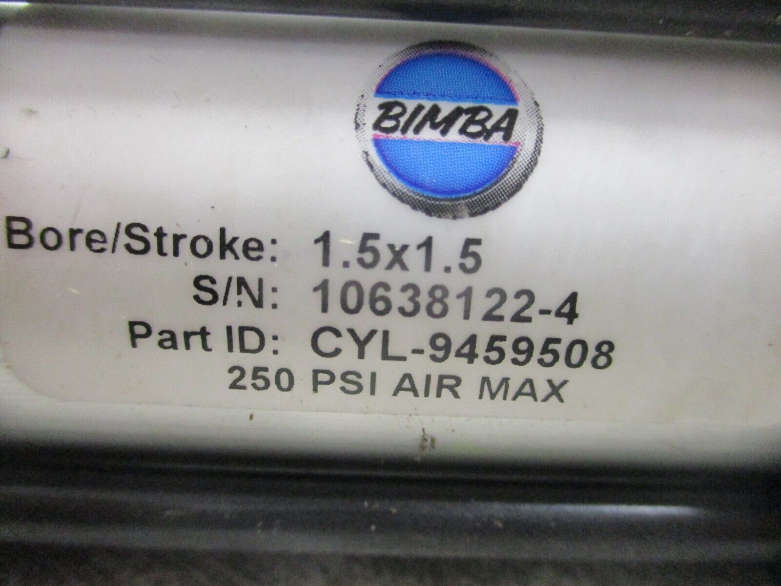 Bimba Pneumatic Air Cylinder CYL-9459508 250 PSI Bore/Stroke : 1.5x1.5 Used
