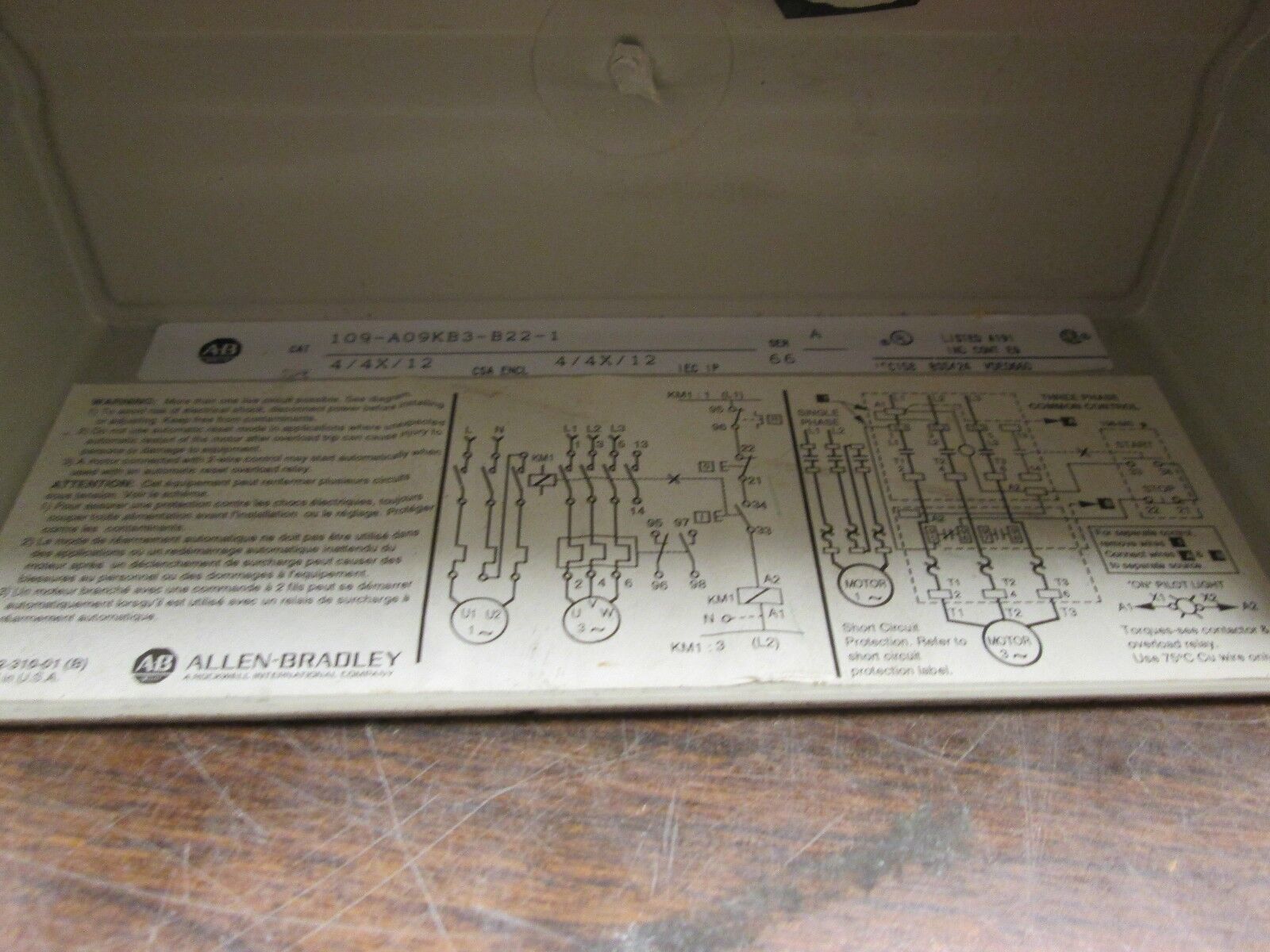 Allen-Bradley Enclosed Contactor 100-A12NB13 Solid State Overload 480V Coil Used