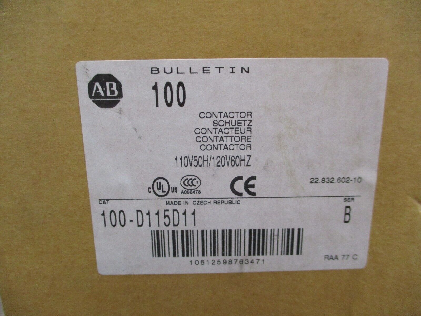 Allen-Bradley Contactor 100-D115D11 Ser. B 120V Coil New Surplus