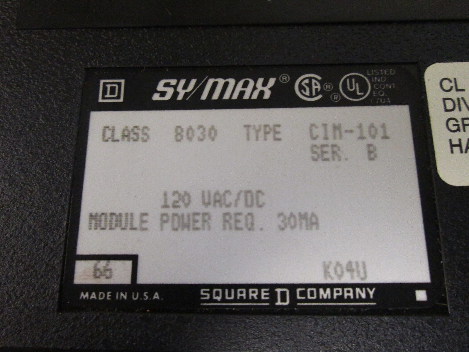 Square D Symax Input Module 8030 CIM-101 120V AC/DC 30mA Series B Used