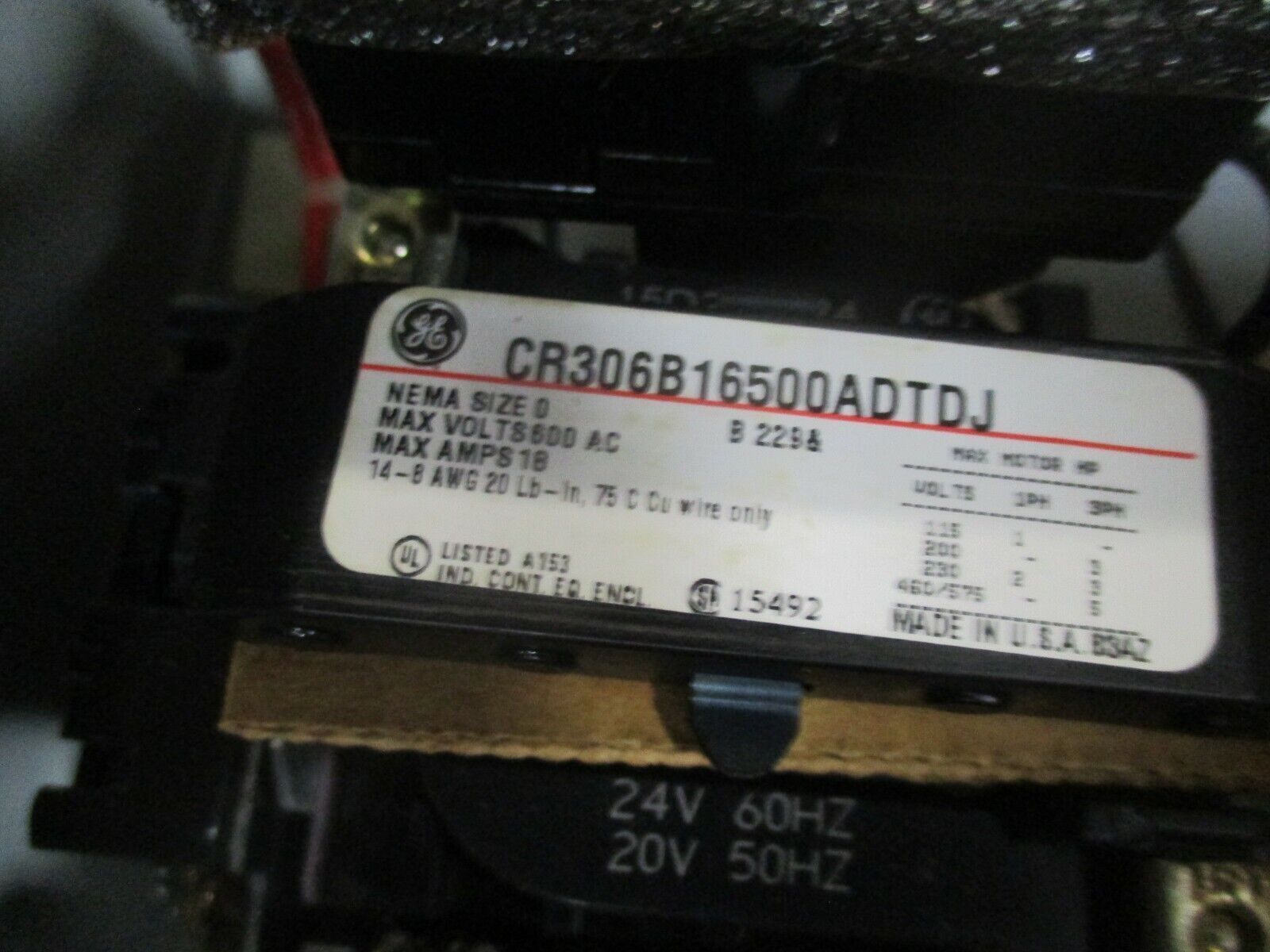 GE Size 0 Enclosed Starter CR306B16500ADTDJ 460V 3P 24V Coil New Surplus