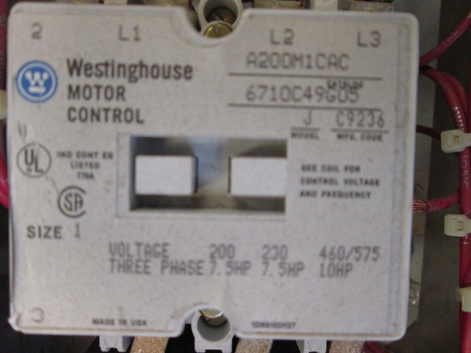 Westinghouse Stainless Steel Breaker Combination A206W1MUA Size 1 7A Breaker