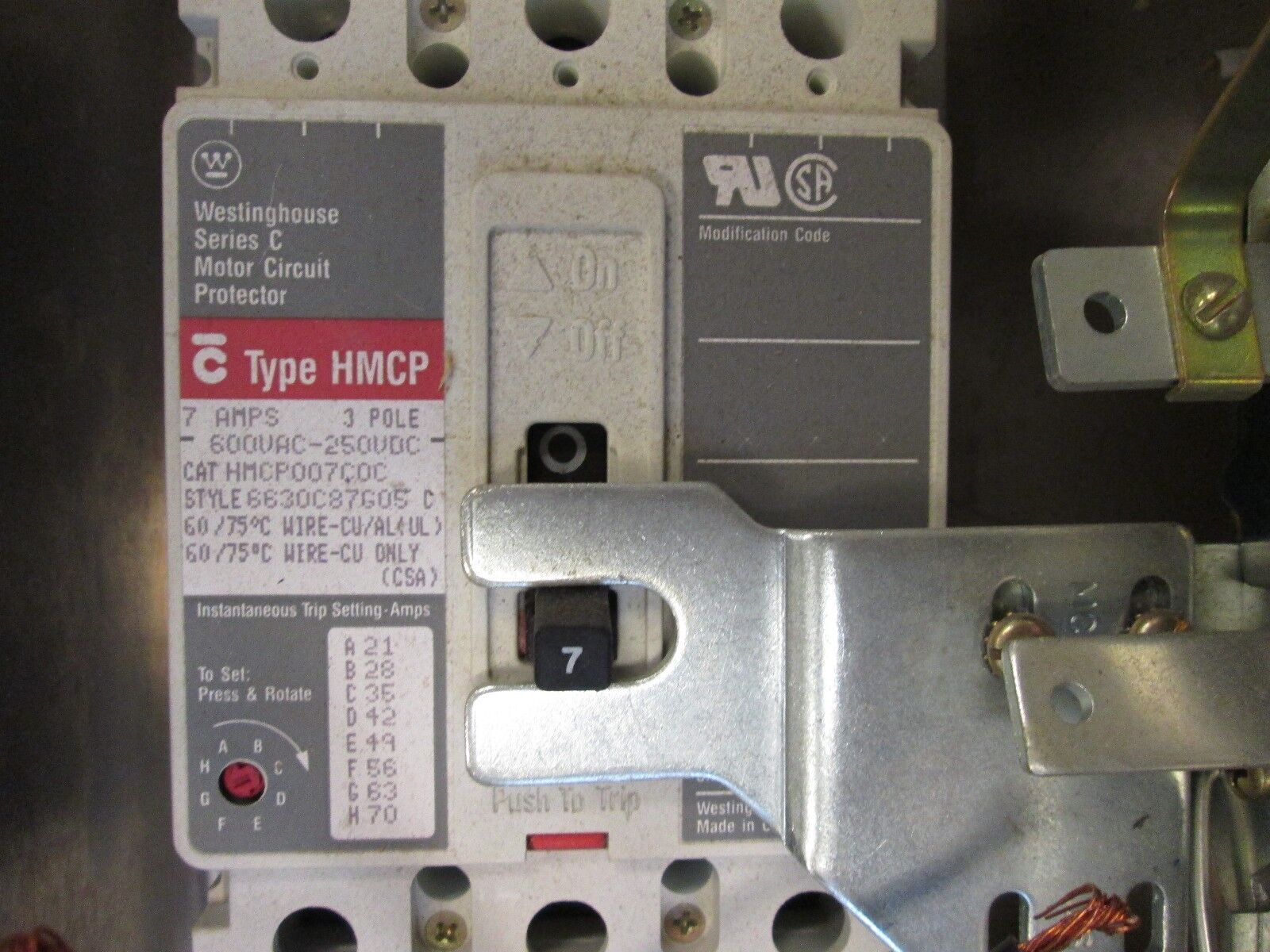 Westinghouse Stainless Steel Breaker Combination A206W1MUA Size 1 7A Breaker