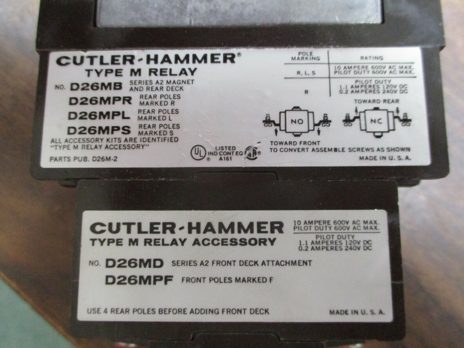 Cutler-Hammer Type M Relay w/ Accessory D26M/D26MD 120V Coil Used