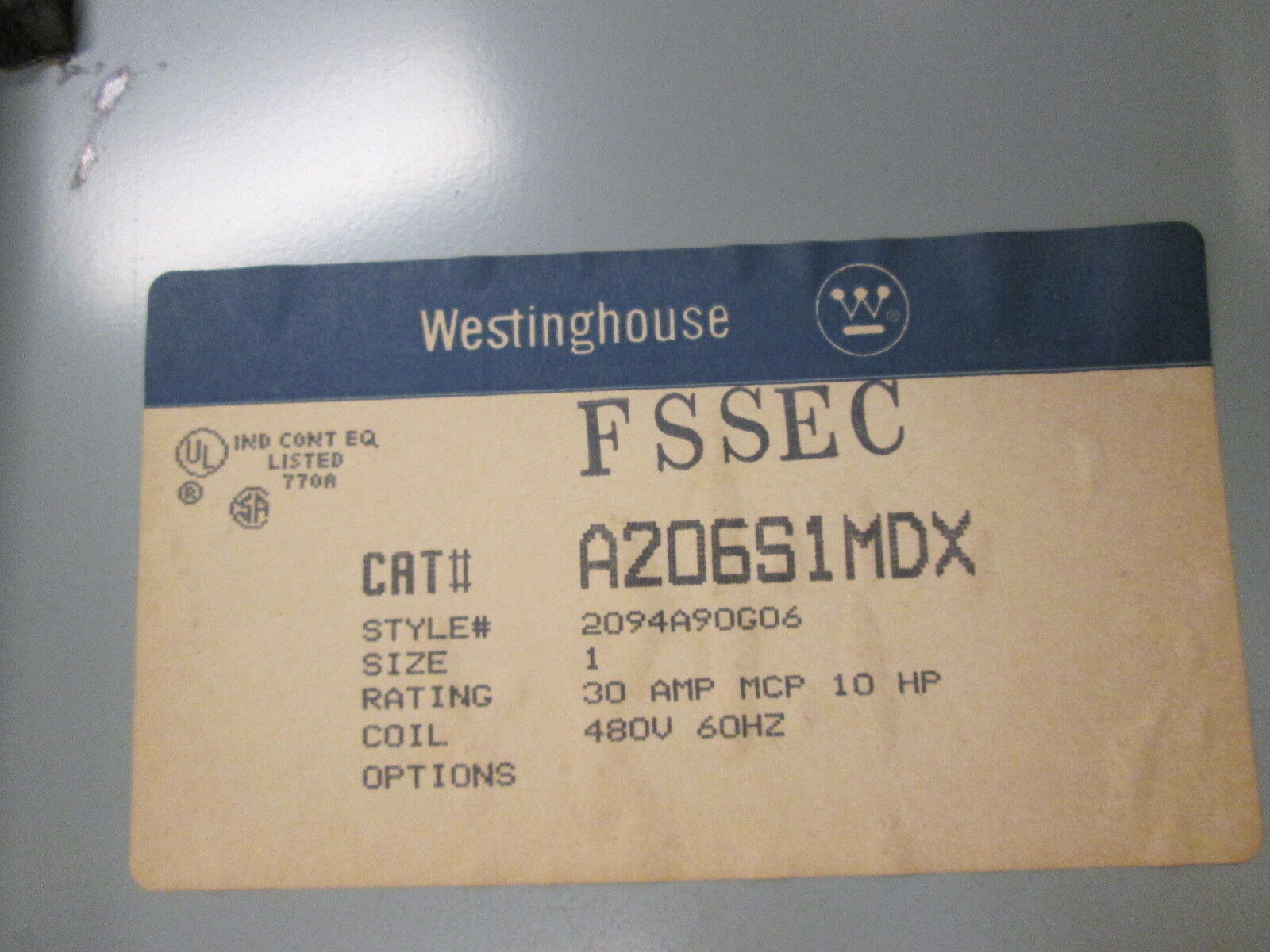 Westinghouse Breaker Size 1 Combination A2094A90G06 30A 120V Coil Used