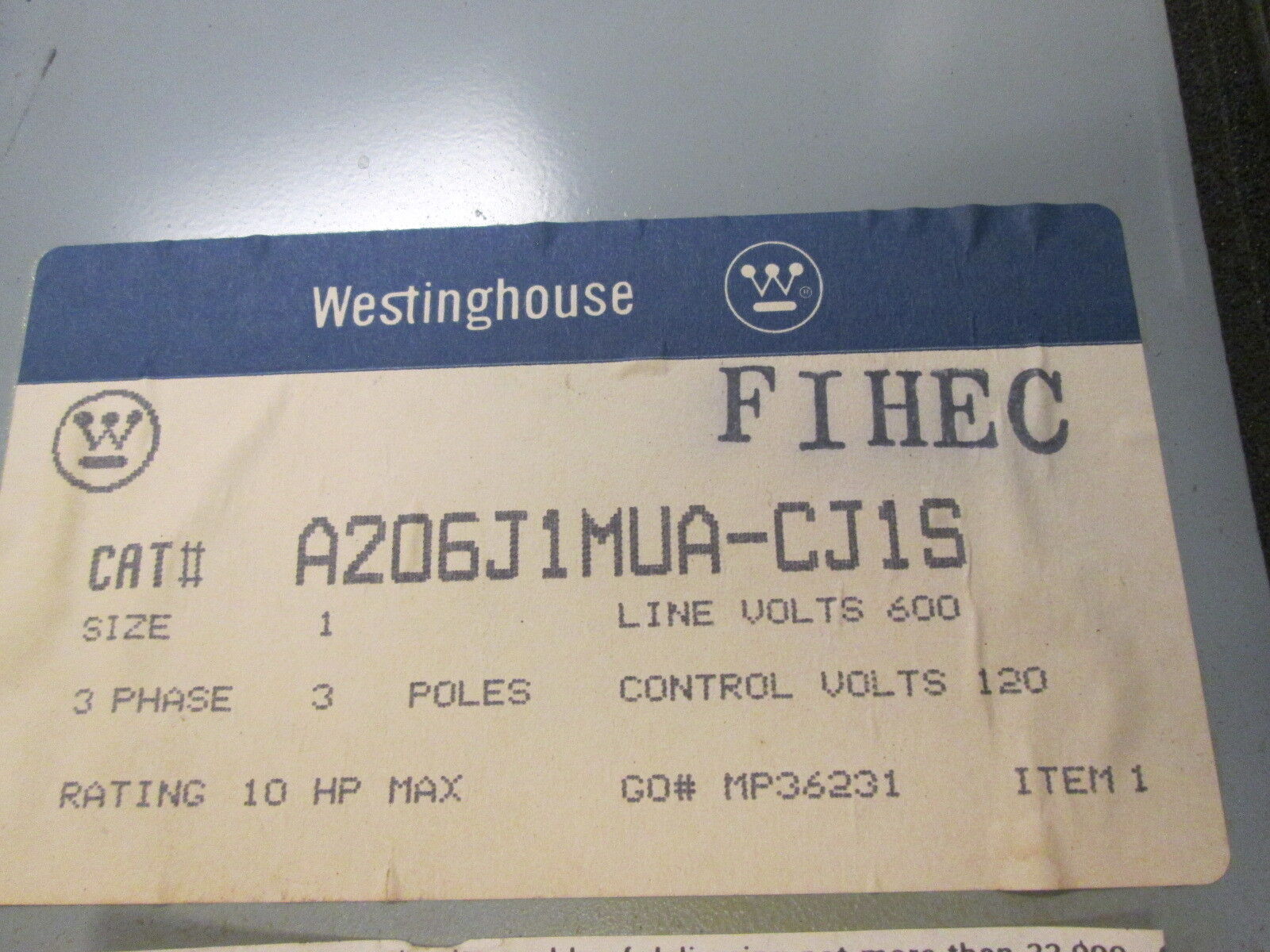 Westinghouse Breaker Size 1 Combination A206J1MUA-CJ1S 120V Coil 3Ph 3p Used