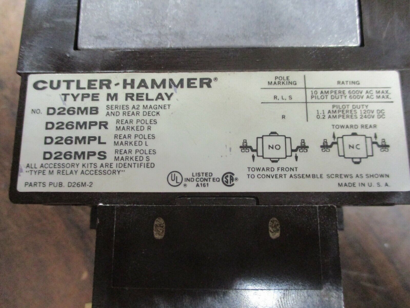 Cutler-Hammer Time Delay Relay D26MT Delay: .1-180sec 120V Coil Used