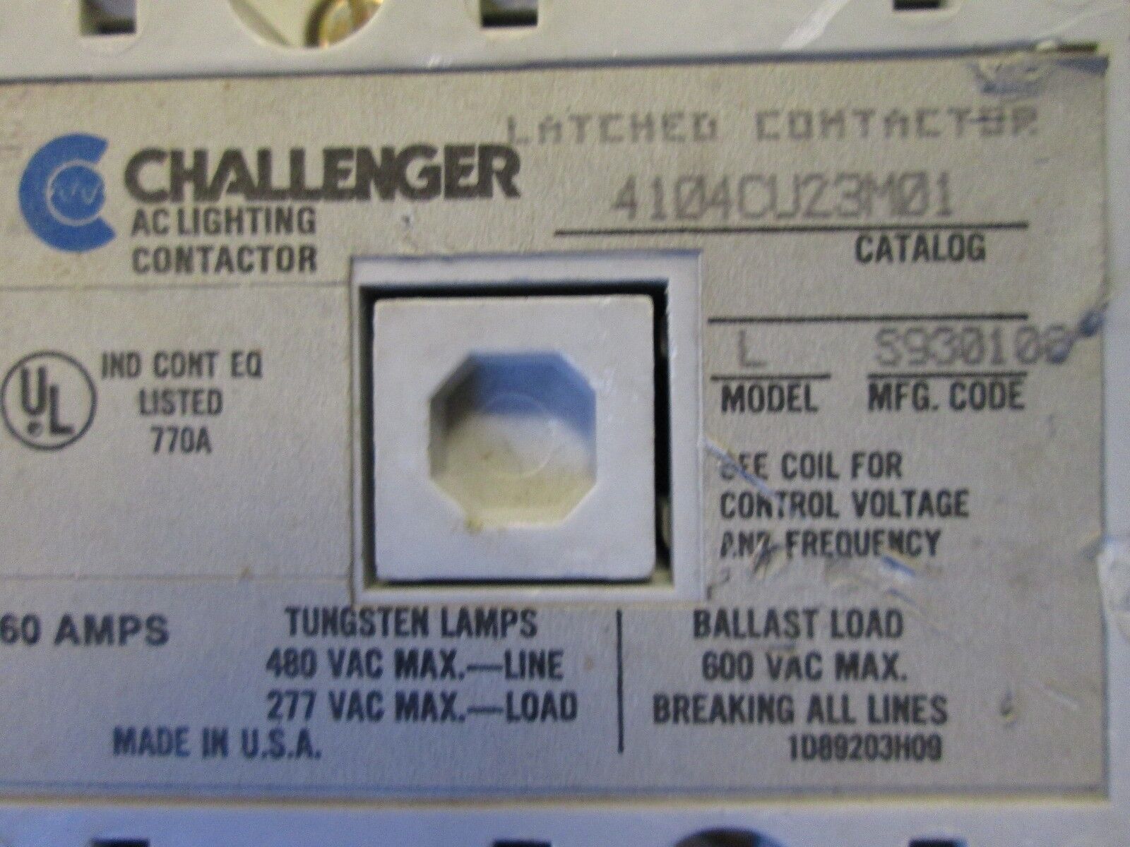 Challenger AC Lighting Contactor 4104CU23M01 60 A 600 V 120 V coil