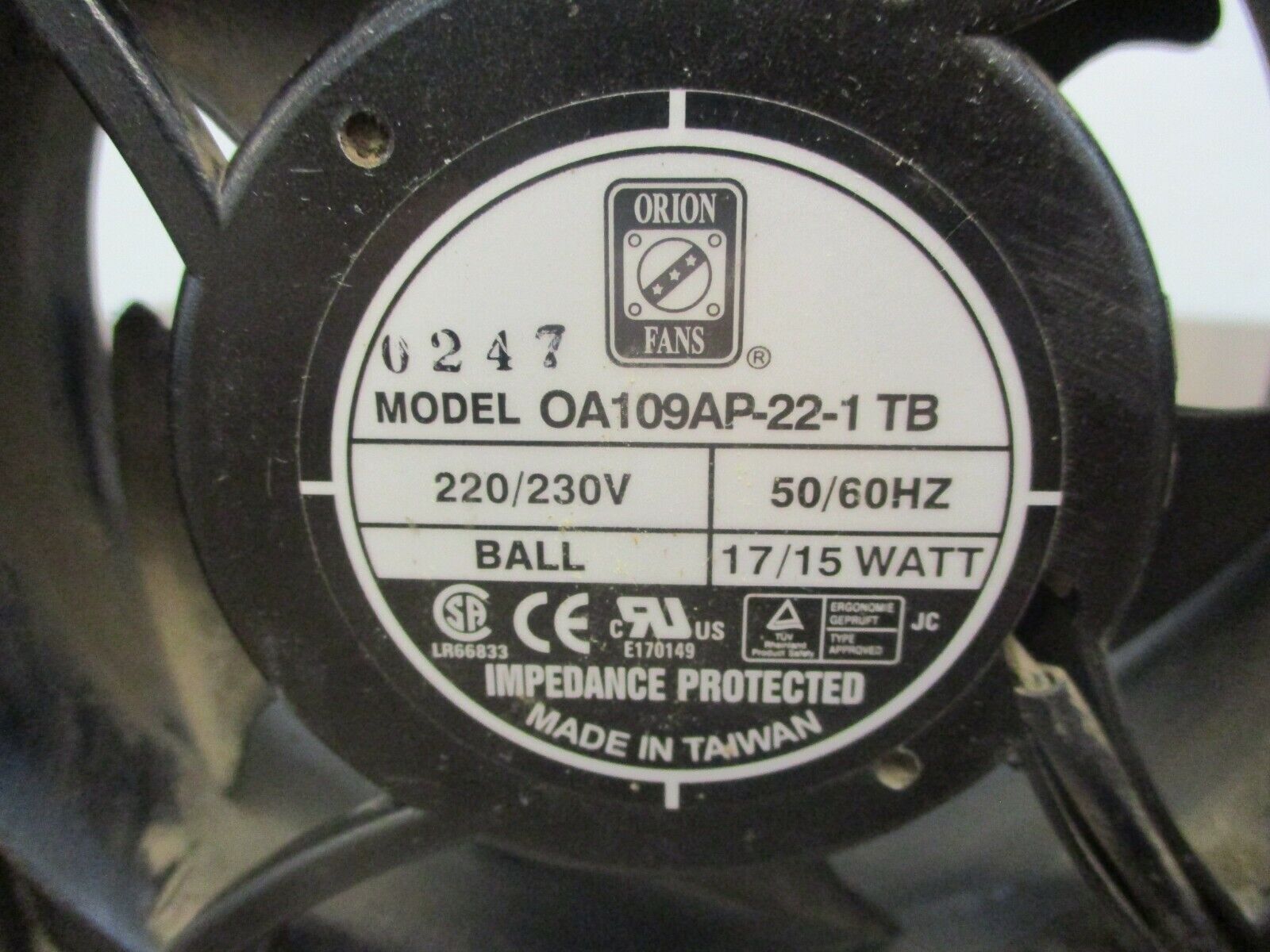 Orion Axial Fan OA109AP-22-1TB 220/230V 50/60Hz 17/15W Used