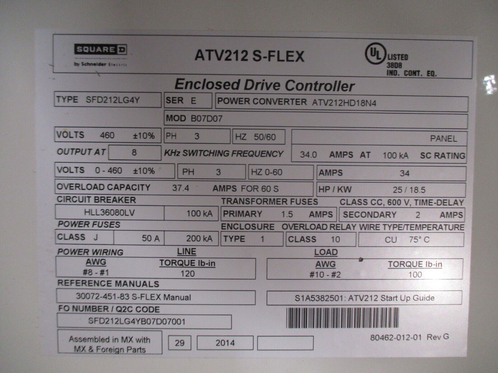 Square D ATV212 S-Flex AC Drive w/ Bypass SFD212LG4Y Ser. E 25HP 3Ph w/ Keypad
