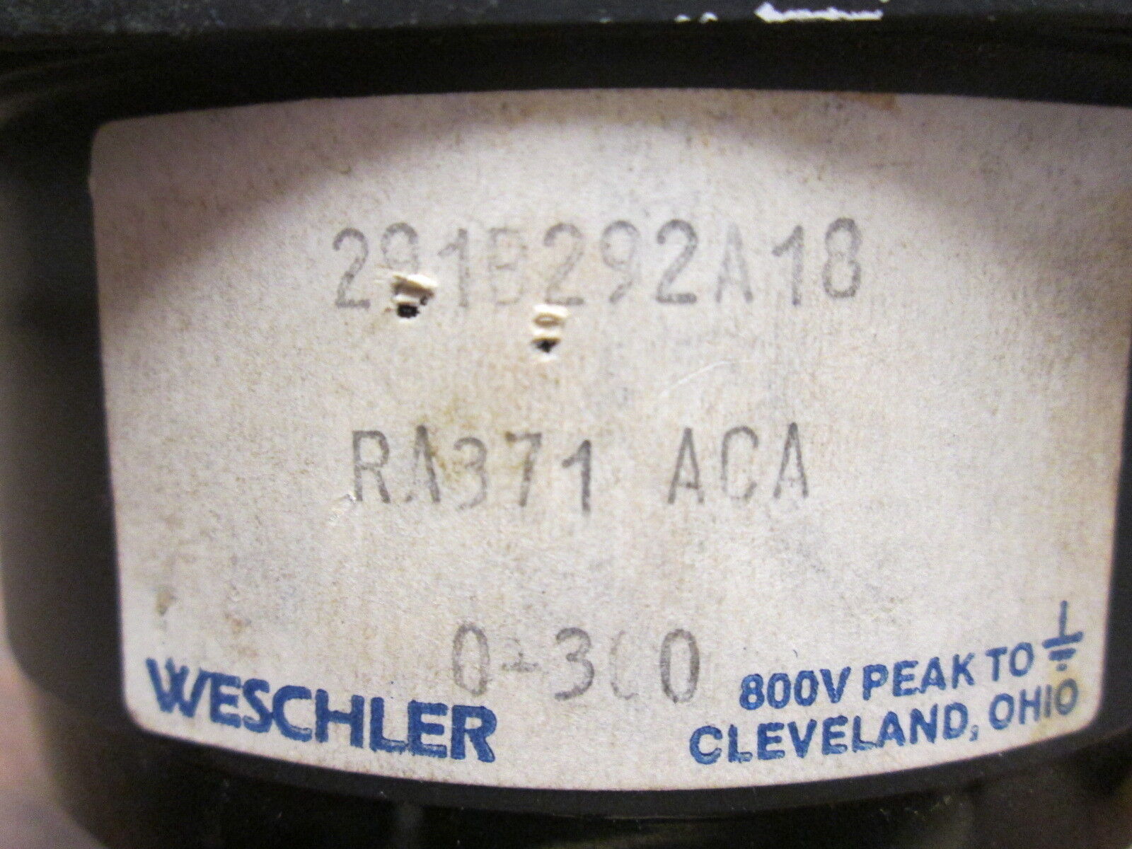 Weschler Electric AC Ammeter 291B292A18/RA371ACA Range:0-300A Used