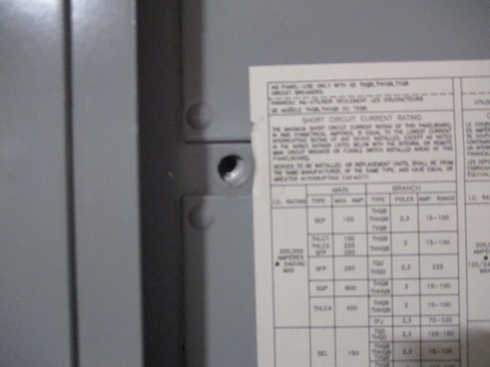 GE Main Lug Breaker Panel AQF3422MTX 225A Max 208/120V 3Ph 4W *No Lugs* Used