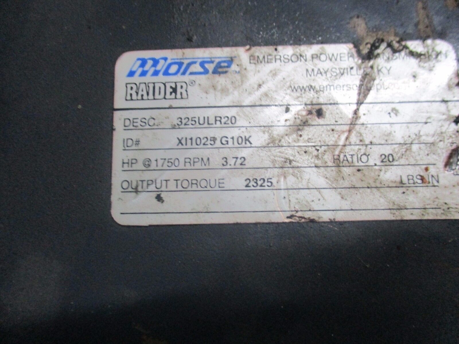 Morse Raider Reducer 325ULR20 Ratio 20:1 3.72 Hp In 2325 In-Lb Torque Out Used