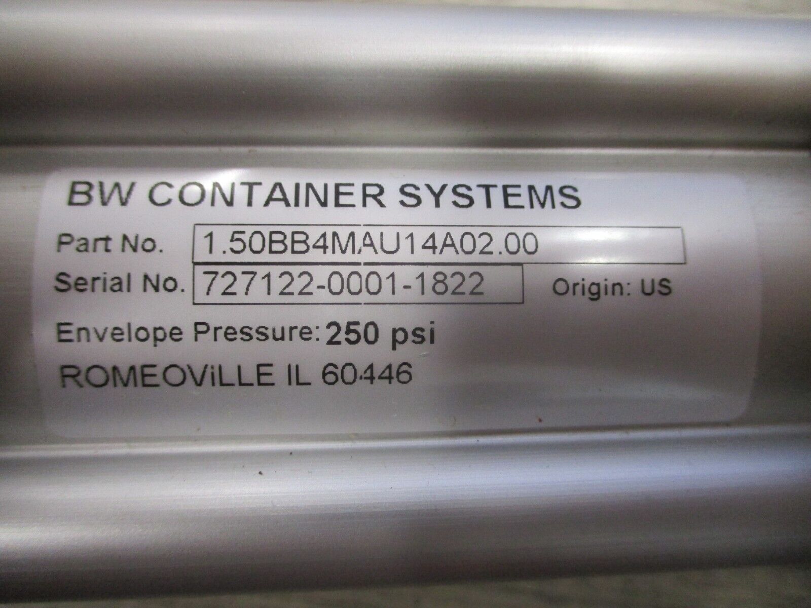 BW Container Systems Pneumatic Cylinder 1.50BB4MAU14A02.00 250 PSI *No Box* New