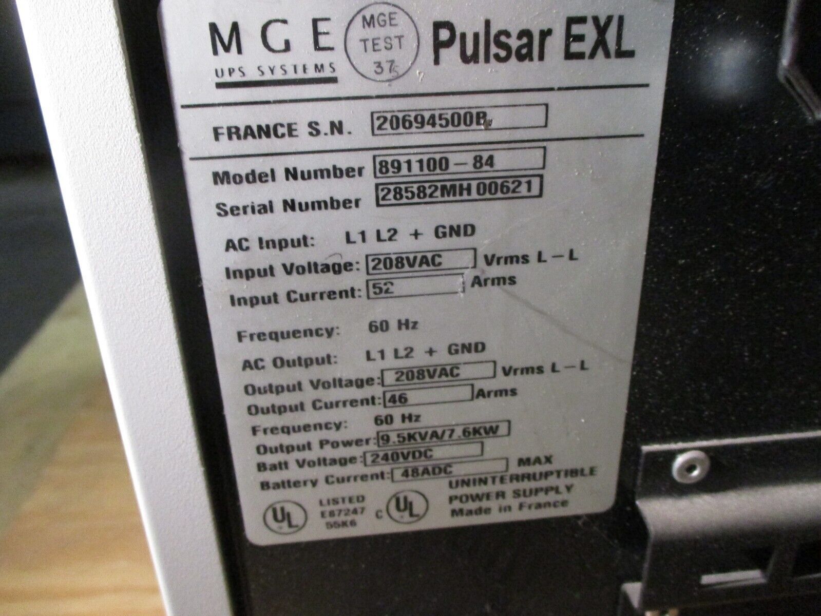 MGE Pulsar EXL UPS 891100-84 7.6kW Used