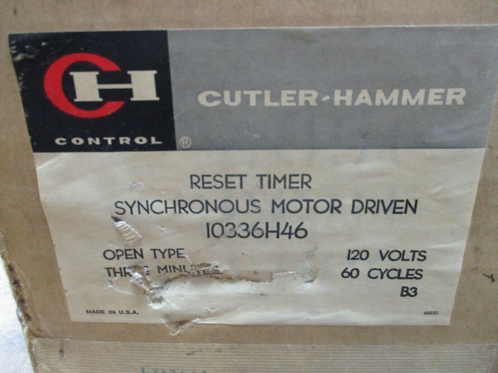 Cutler-Hammer Reset Timer 10336H46 Synchronous Motor Driven 120V 60Hz 3-Minutes