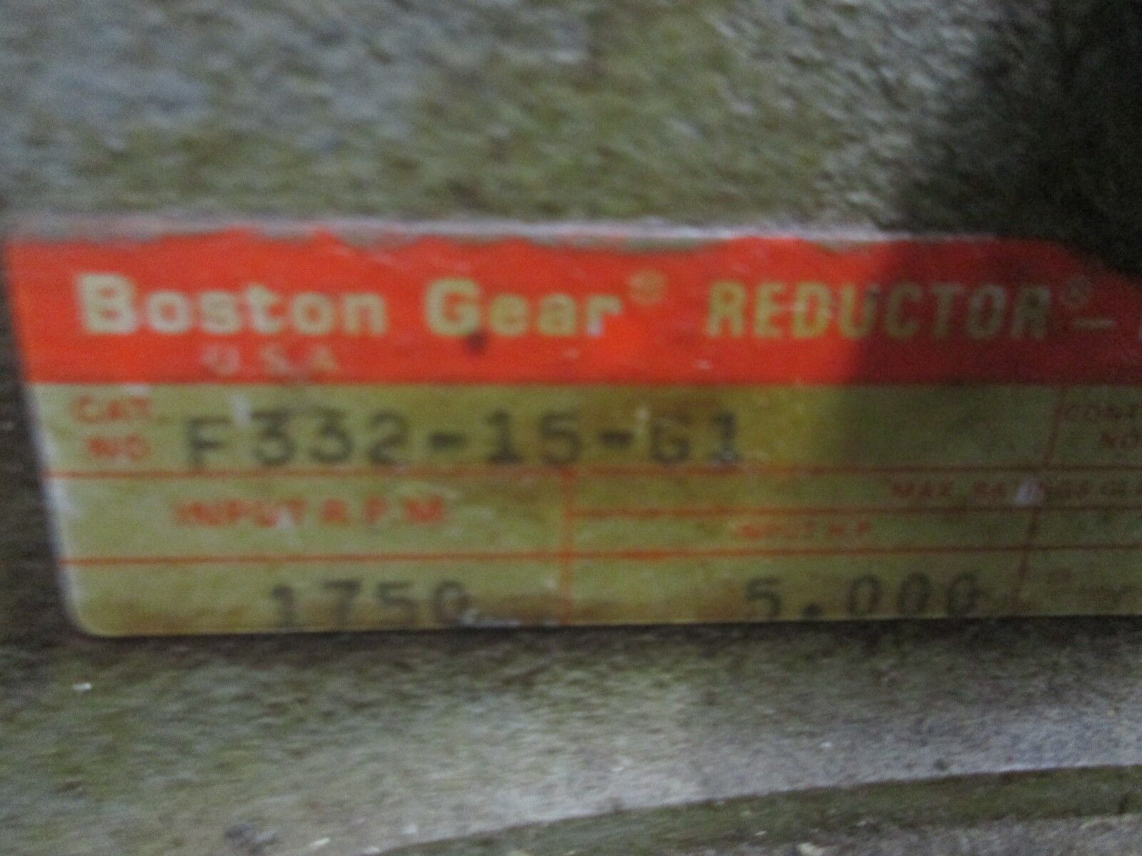 Boston Gear Reducer F332-15-G1 5 HP IN 2110 IN-LB Torque Out Used