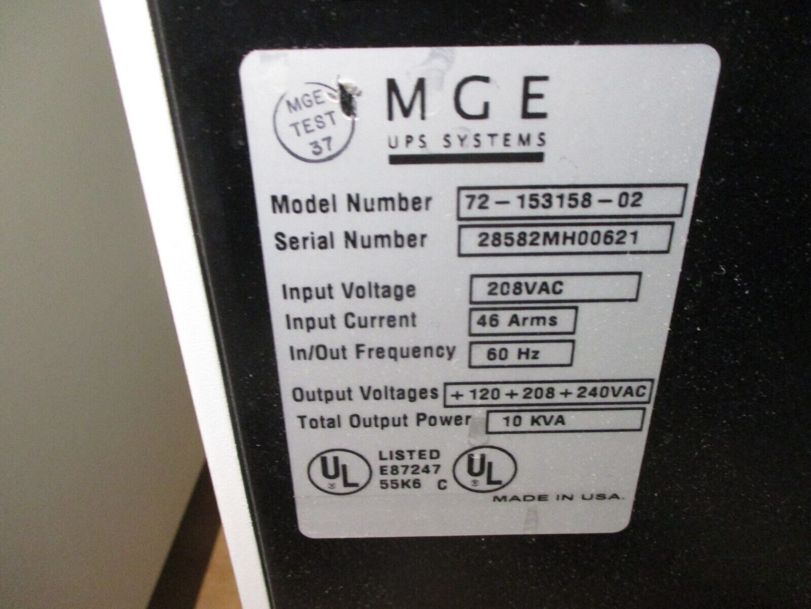 MGE UPS Battery Cabinet 72-153158-02 10kVA Used