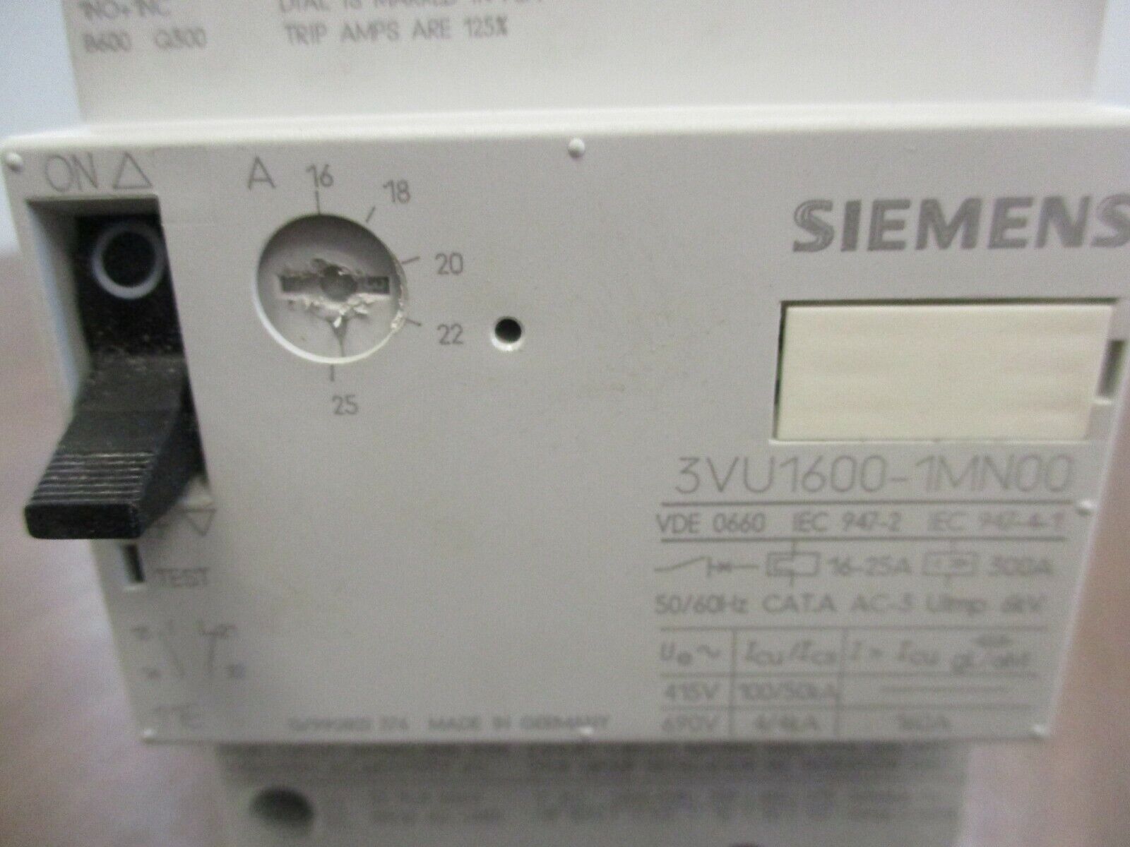 Siemens Manual Starter 3VU1600-1MN00 Trip: 16-25A Used