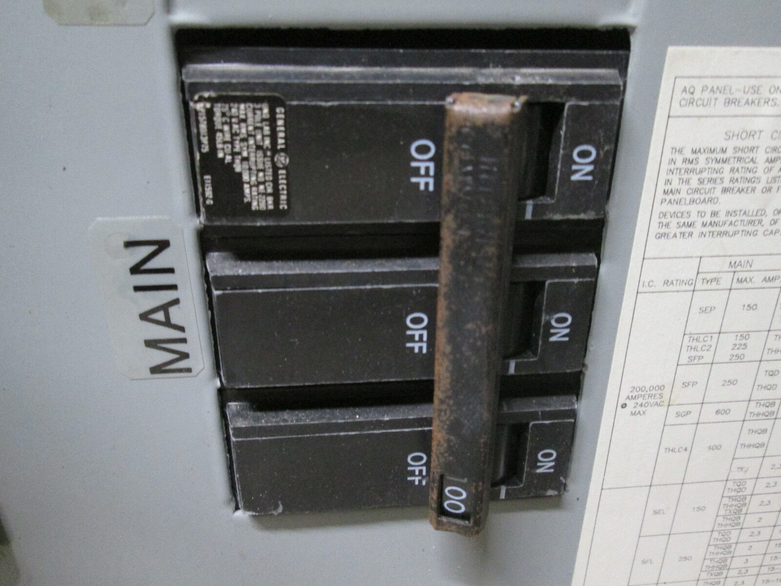 GE Main Breaker Circuit Breaker Panel AQF3241ABX AXB4 125A Max 208Y/120V Used