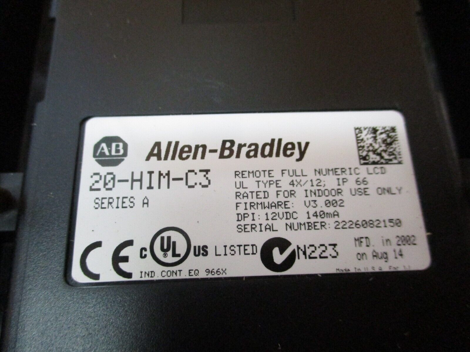 Allen-Bradley Human Interface Module 20-HIM-C3 Ser. A F/W: V3.002 *Cut Cord*