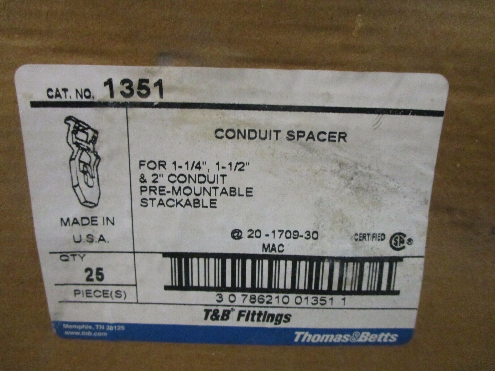 Thomas & Betts Conduit Spacer 1351 For 1 1/4", 1 1/2", 2" Conduit Pre-Mountable
