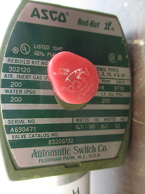 Asco Red-Hat II Solenoid Valve 8320G132 200PSI Used