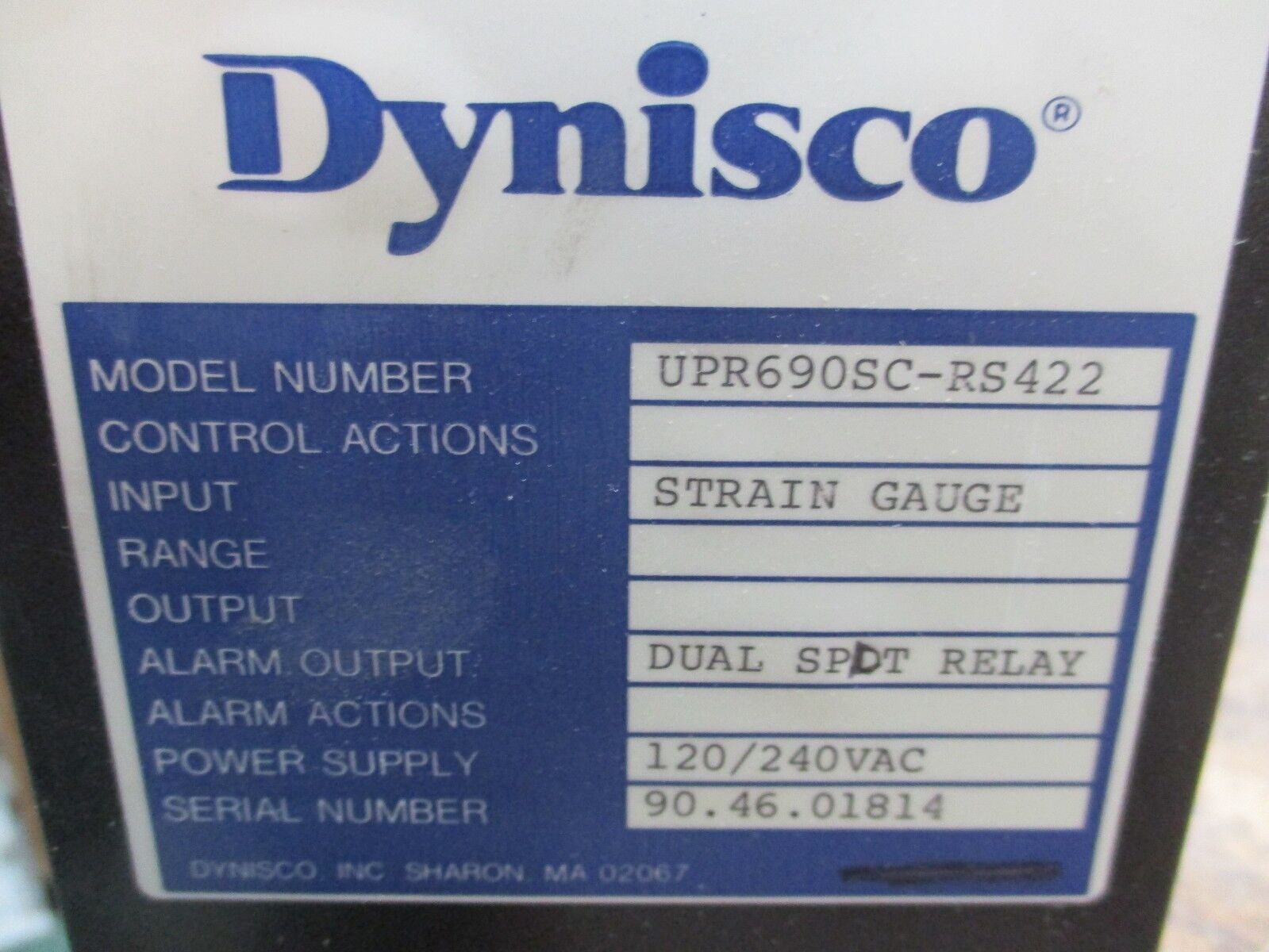 Dynisco Pressure Indicator/Transmitter UPR690SC-RS422 120/240VAC Used