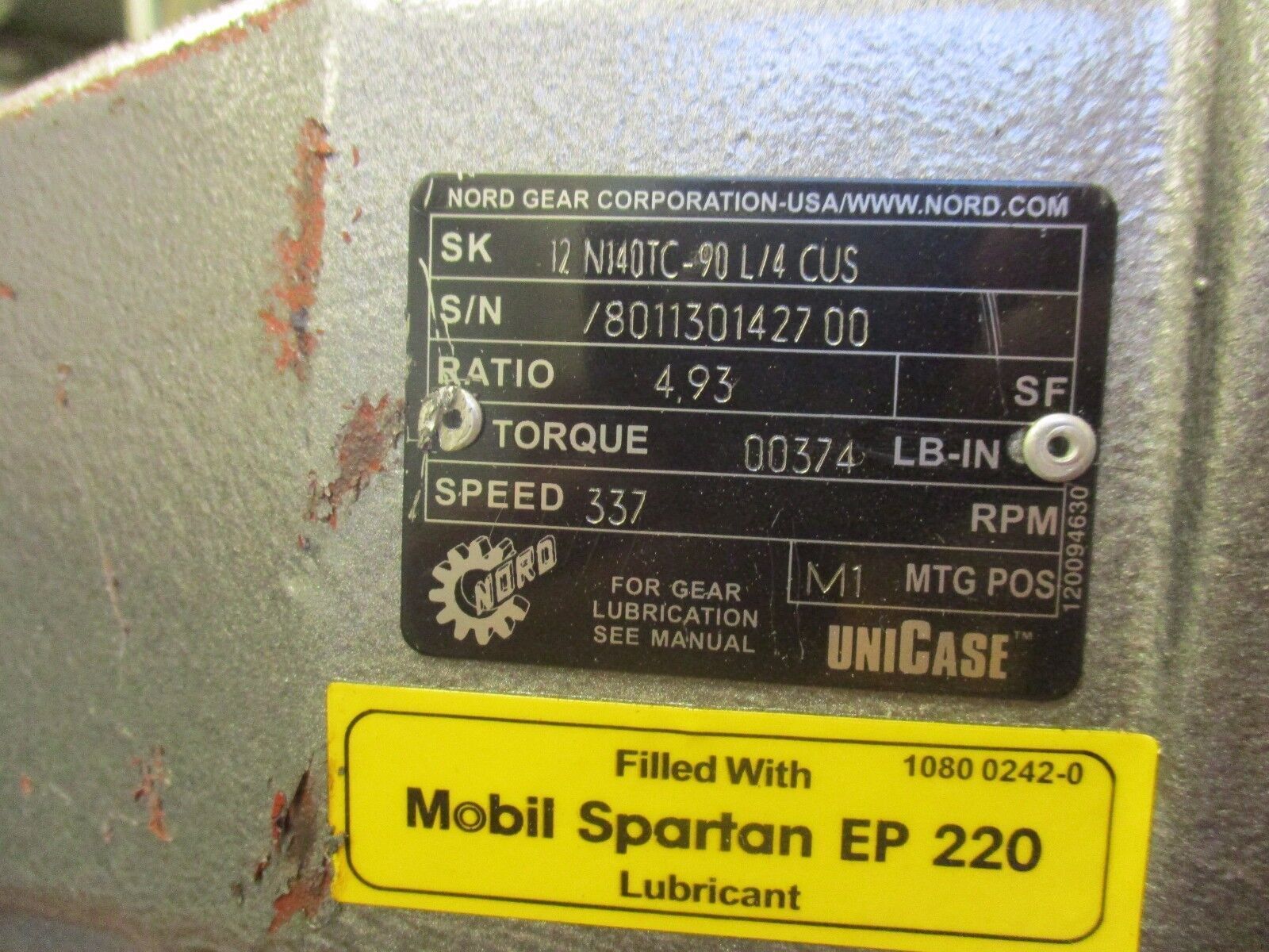 Nord Unicase Reducer 12N140TC-90 L/9 CUS Ratio 4.93 374 In-LB Torque Out Used