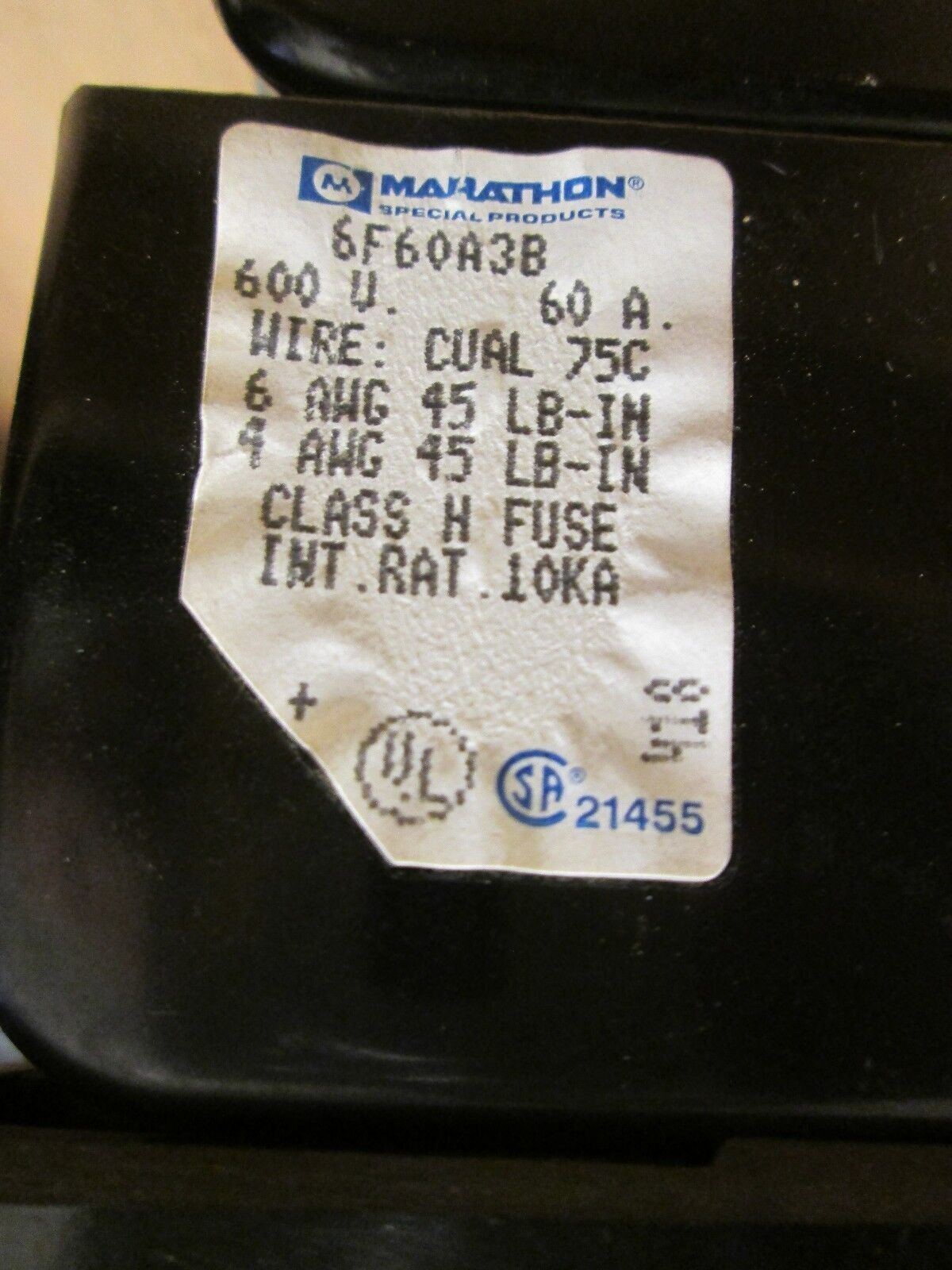 Marathon Fuse Block 6F60A3B 60A 600V 3P Lot of 3 Used