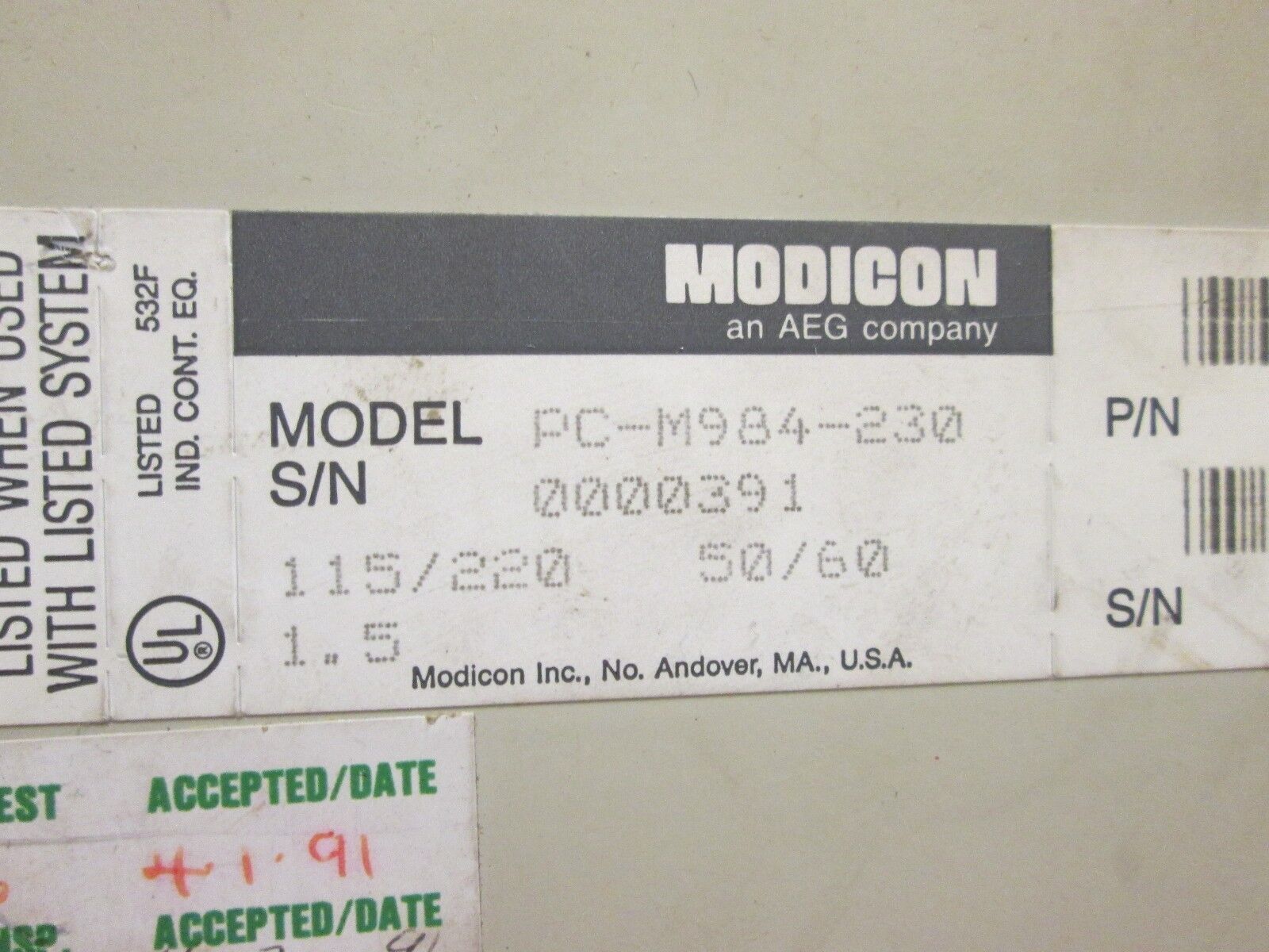 Modicon Programmable Controller PC-M984-230 115/220V 1.5A 50/60Hz Used