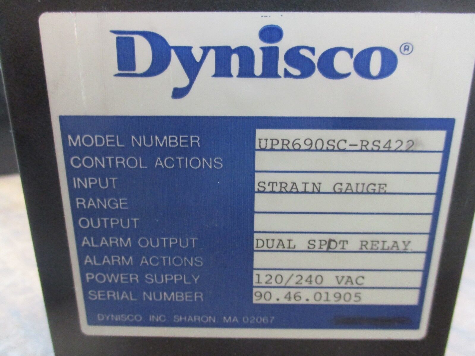 Dynisco Pressure Indicator/Transmitter UPR690SC-RS422 120/240VAC, Used