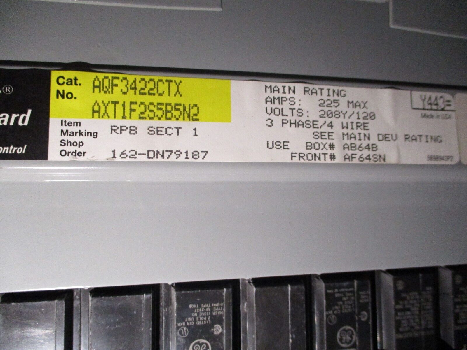 GE Main Breaker Circuit Breaker Panel AQF3422CTX 225A Max, 150A Main 42-Slot