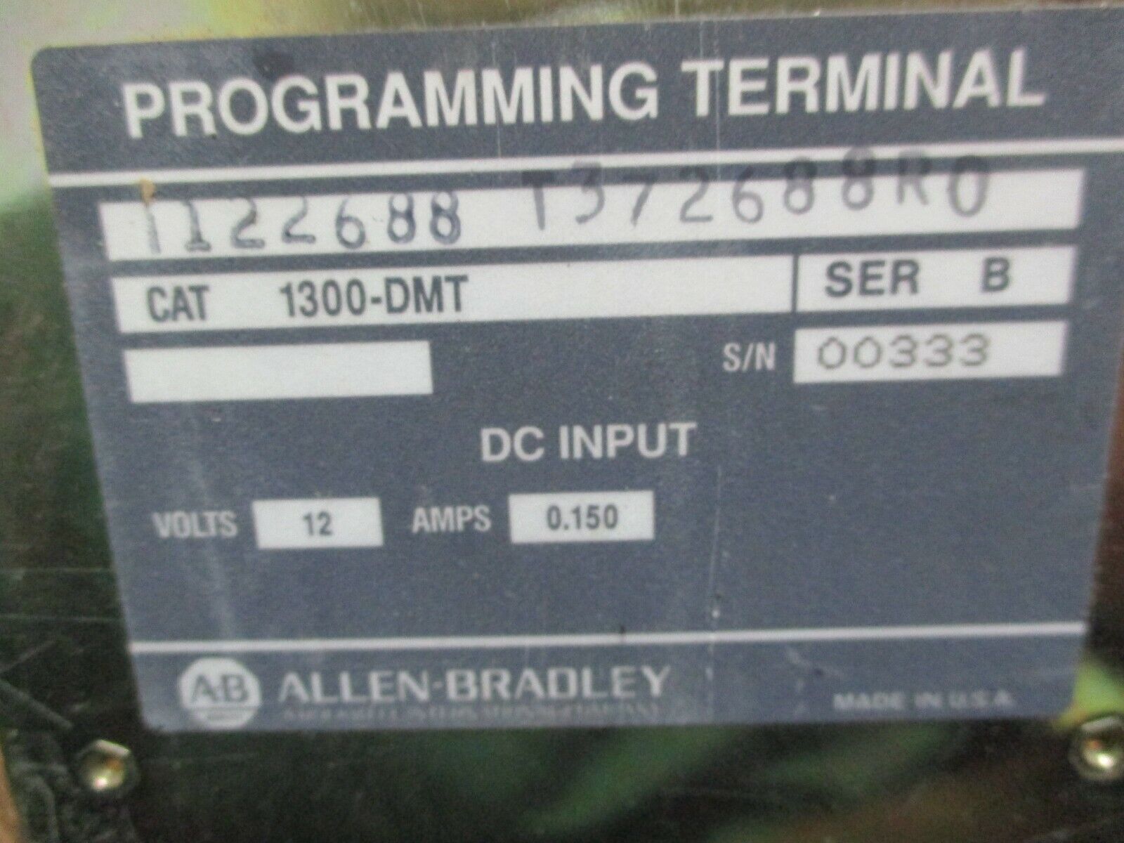 Allen-Bradley Programming Terminal 1300-DMT Ser. B 12VDC 0.150A Used