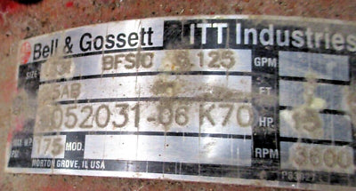 Bell & Gossett Pump 1531 BFSIC 6.125 15HP 3600RPM Used