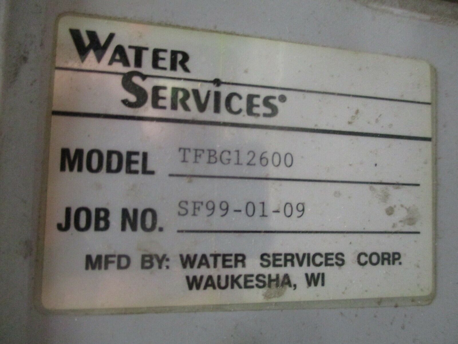 Water Services Corp Reverse Osmosis Controller TFBG12600 Used