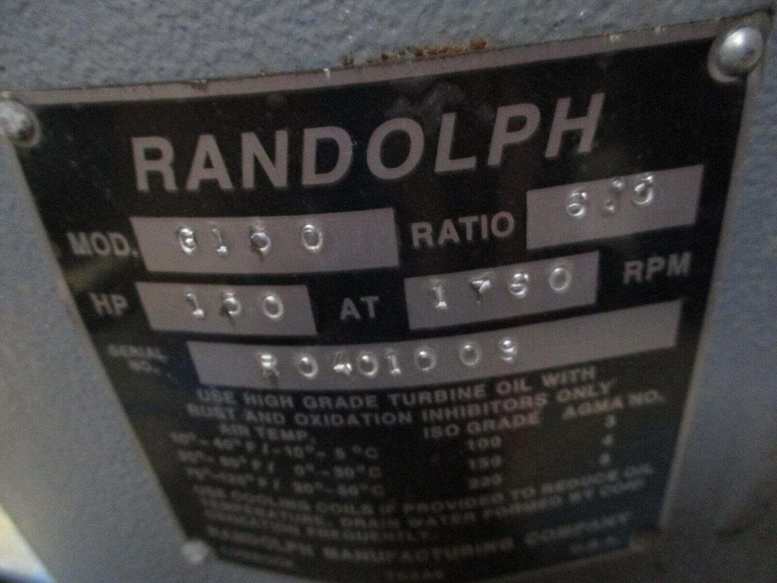 Randolph Gear Drive G150 150HP@1760RPM Ratio: 6:5 Used