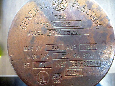 GE Type EJ0-1D Fuse 9F62DCB100 5.5kV 100A 60Hz Used