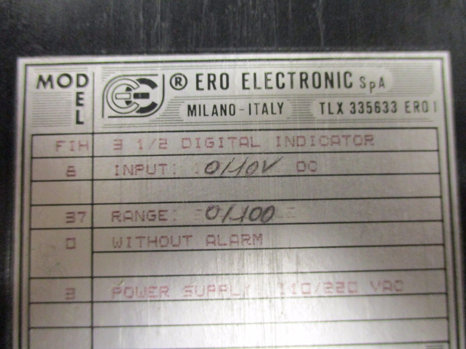 Ero Electronics Temperature Indicator F-48 Input: 0-10VDC Range: 0-100°C Used