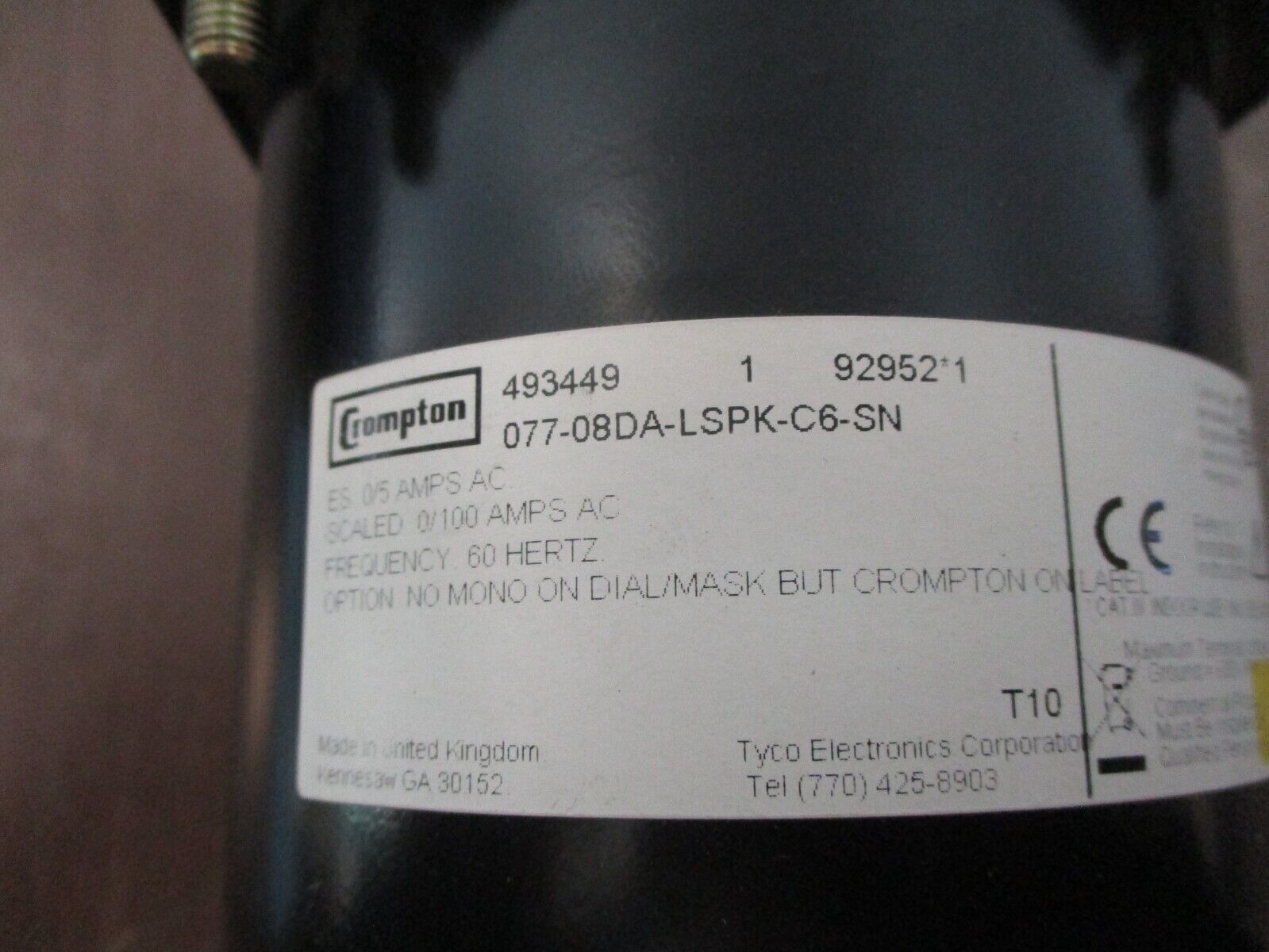 Crompton AC Ammeter 077-08DA-LSPK-C6-SN Range: 0-100A Used