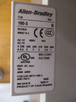 Allen-Bradley Auxiliary Contact 100-SA10 Ser. B 1 N.0. New Surplus