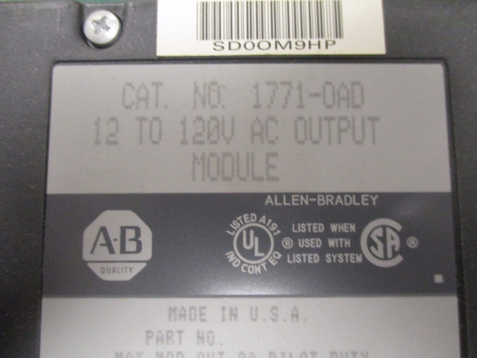 Allen-Bradley AC Output Module 1771-OAD 12-120V Output Used