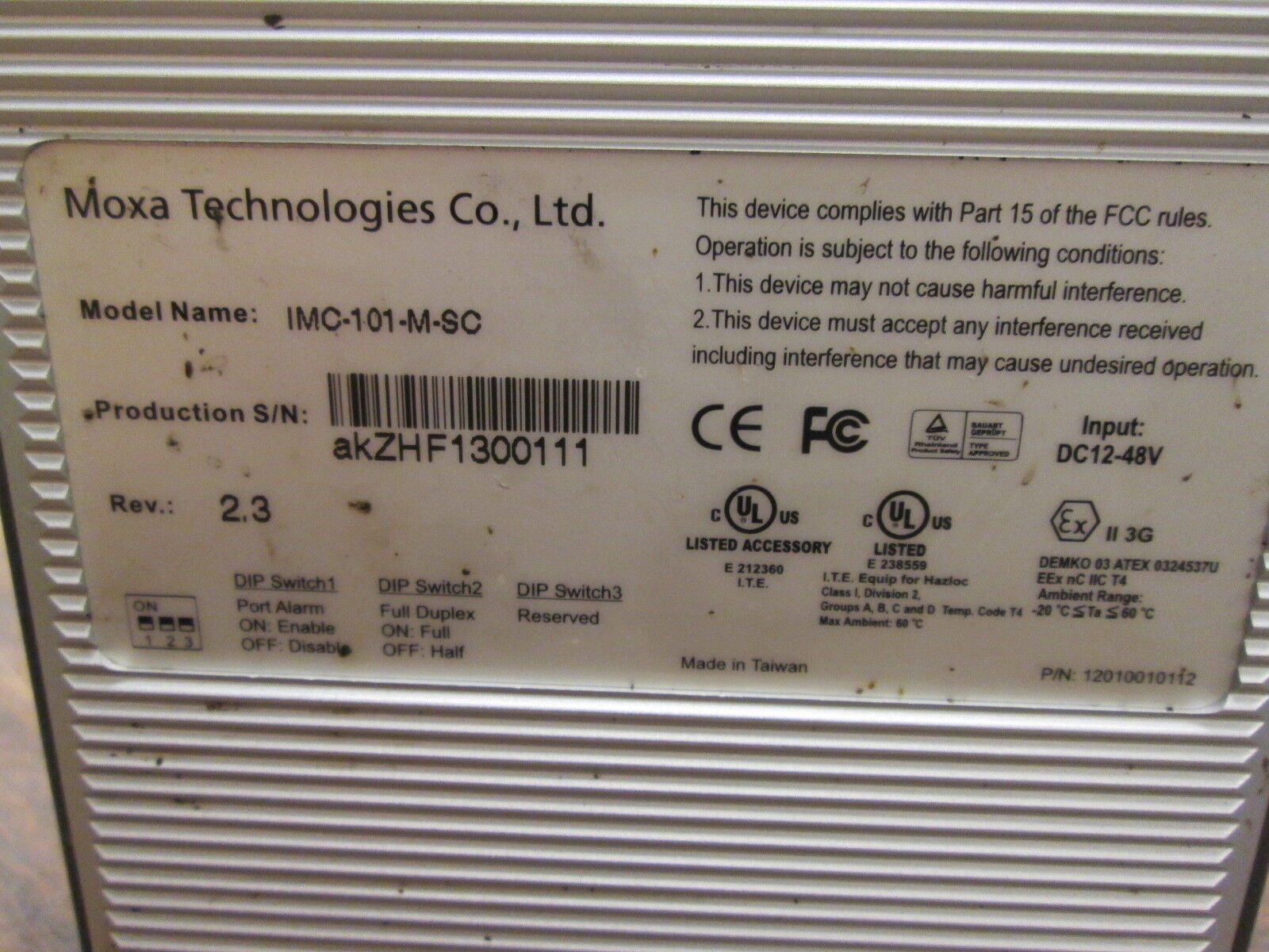 Moxa Industrial Media Converter IMC-101-M-SC Rev. 2.3 12-48VDC Used