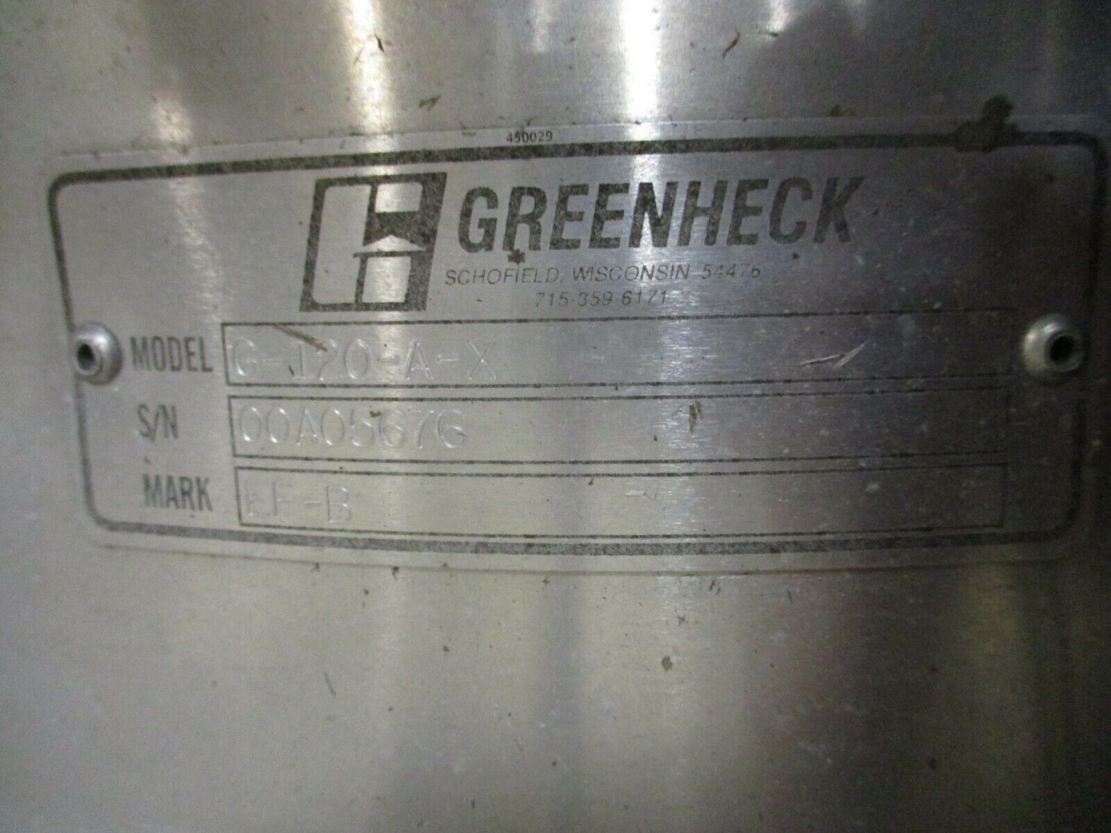 Greenheck Exhaust Fan G-120-A-X Used