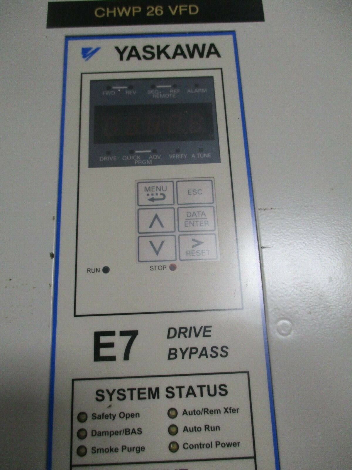 Yaskawa E7 AC Drive w/ Bypass E7BVB040TX 30HP 3Ph Used