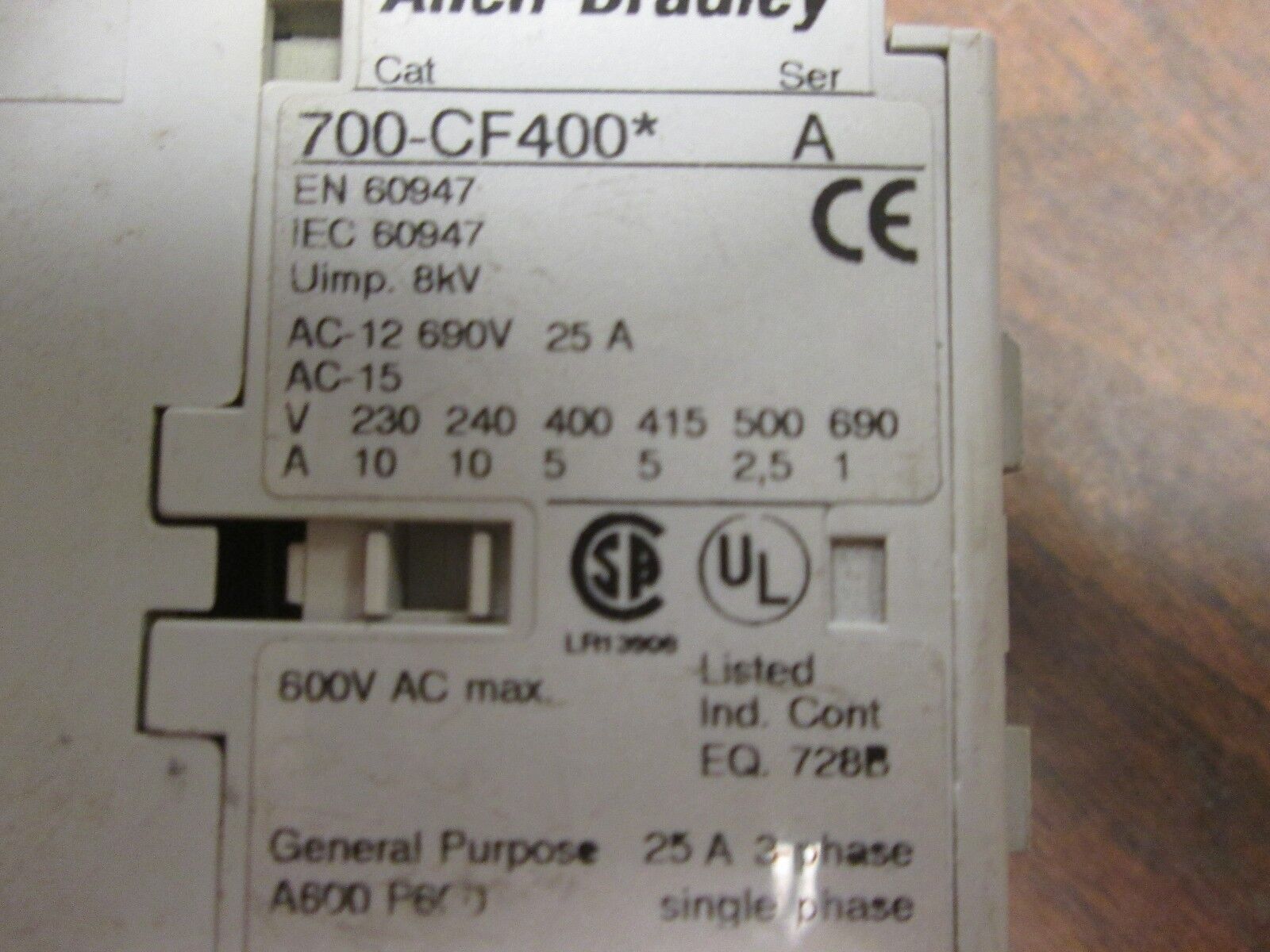 Allen-Bradley Contactor 700-CF400* 110V Coil 25A 600V Used
