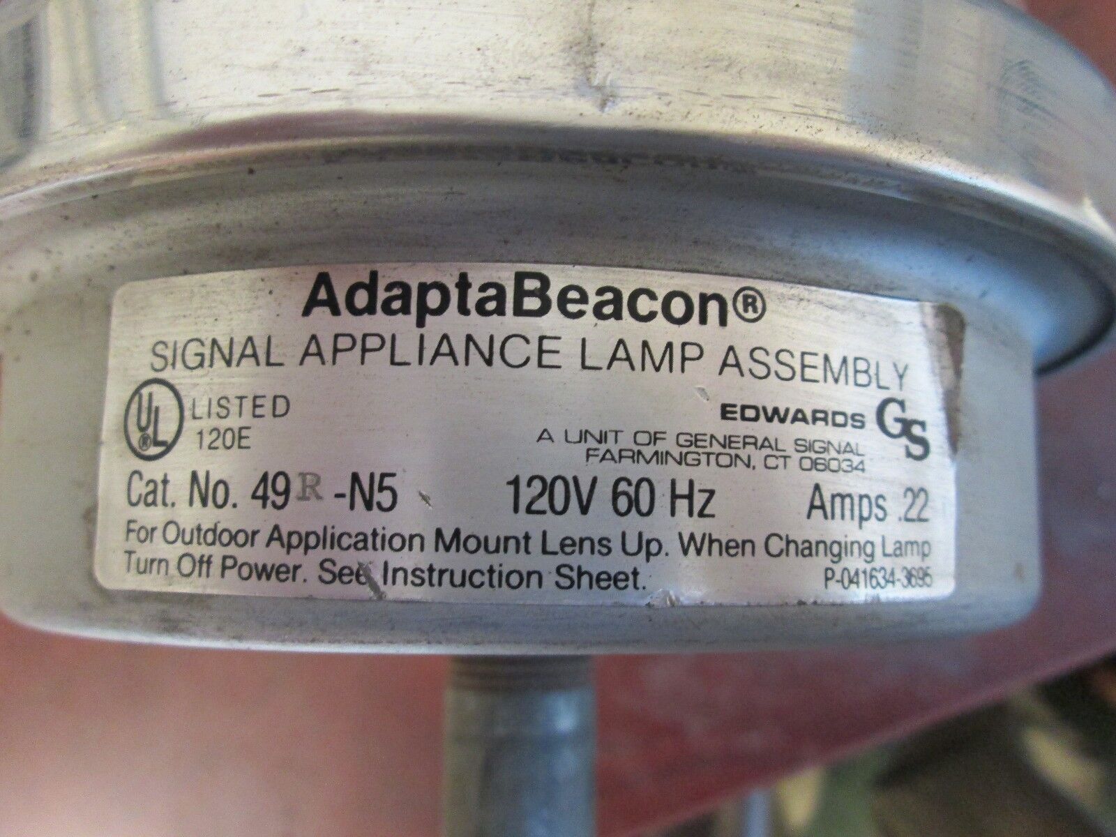Edwards Adaptabeacon Lamp 49R-N5 .22A 120 60Hz Red Used